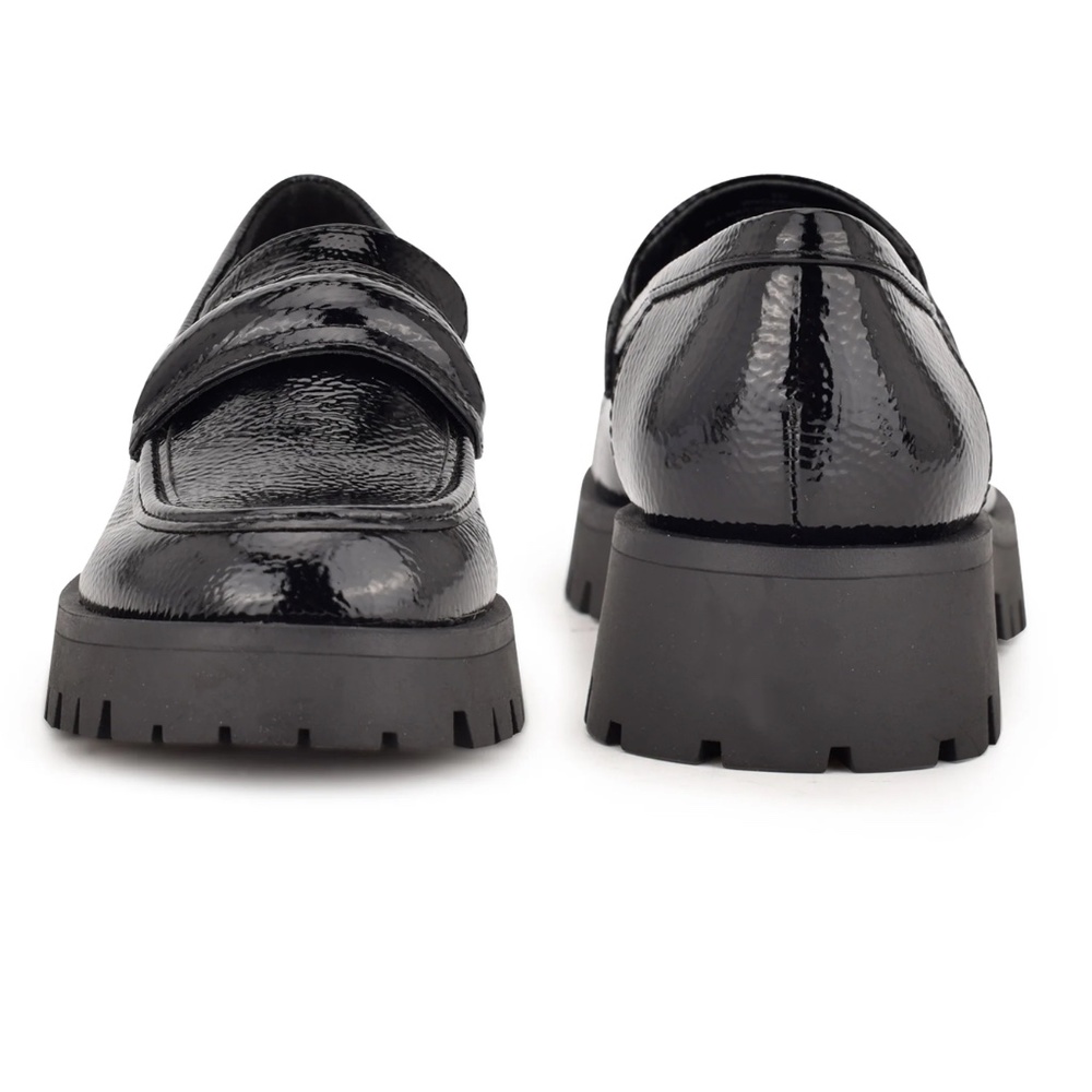 Nine West Black Patent Faux Leather Loafers - Garren Lug Sole Shoes 9 - Picture 4 of 4